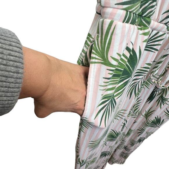 Lands’ End Wide Leg Jumpsuit Pink Green 1X Palm Leaf Print Sleeveless Tropical - Picture 7 of 12